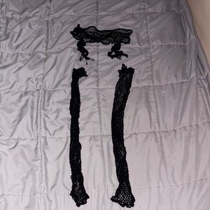Black Fishnet Stockings and Garter Set
